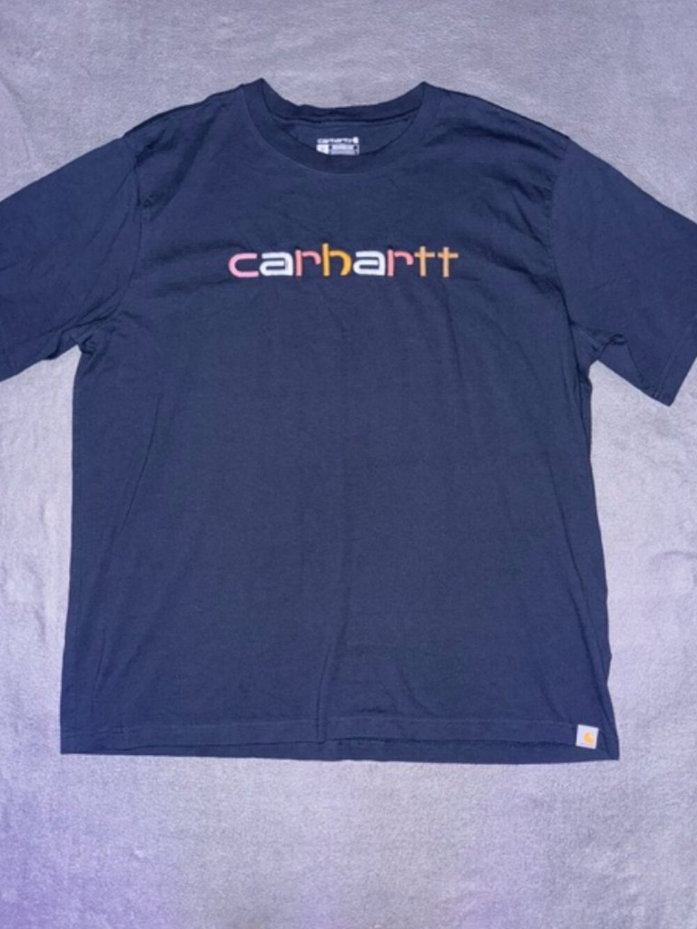 Mens Carhartt Embroidered Logo Relaxed Fit Heavy Weight Shirt XL Navy